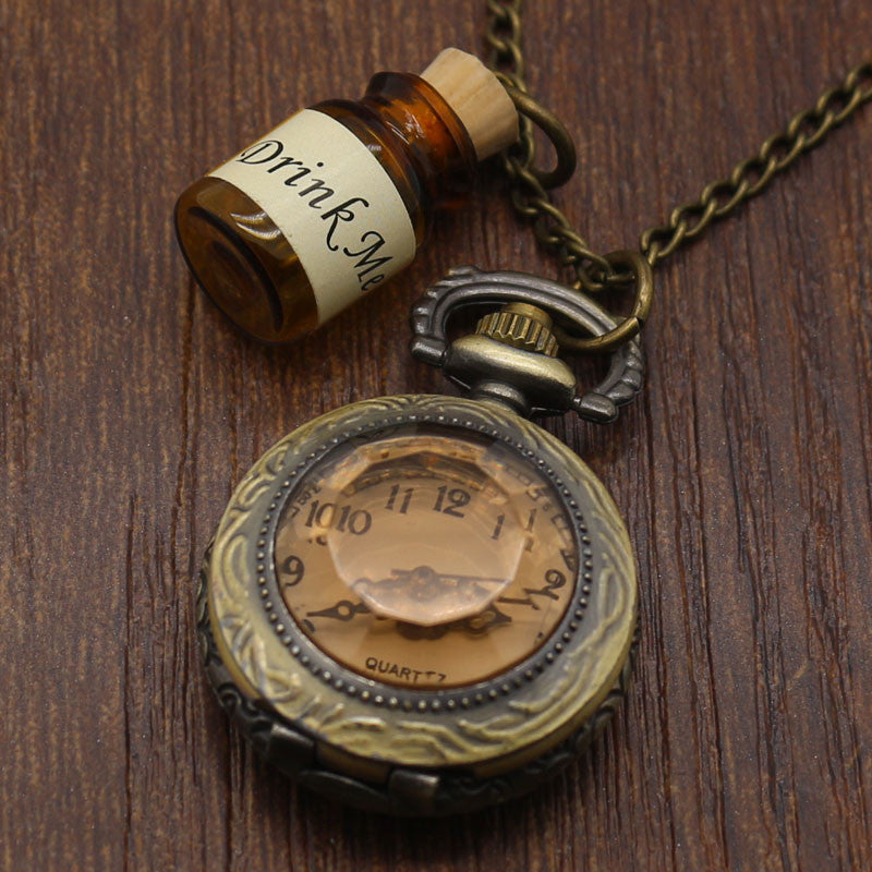 Drink Me Bottle Dark Brown Quartz Pocket Watch
